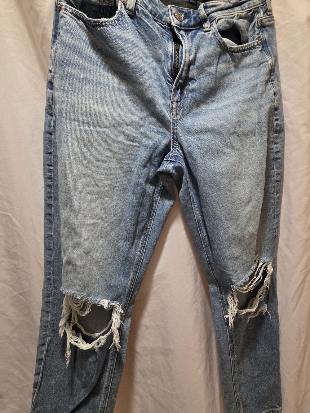 American Eagle Outfitters Women Light Blue Distressed Straight Leg Jeans 8 Long
